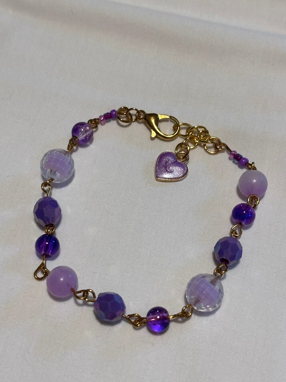 Handmade Pastel & Dark Purple Crystal Beaded Bracelet - Y2K Fairycore Coquette